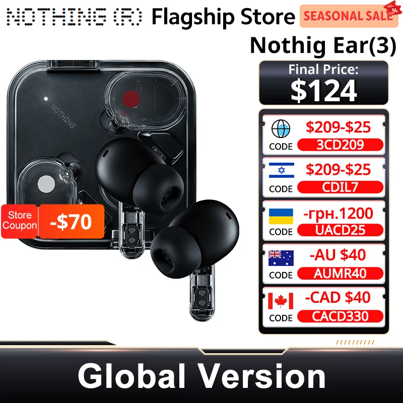 Nothing Ear (3) New Super Mic 12mm Dynamic Wireless Earbuds Hi-Res 45dB Hybrid Active Noise Canceling 6 Mics Bluetooth Headphone