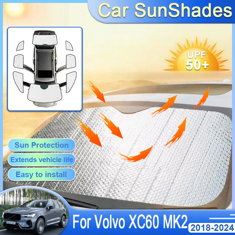 

For Volvo XC60 MK2 2018-2024 2020 2023 Car Sunshade Retractable UV Protection Reflector Sun Shade Visor Silver Shaby Accessries