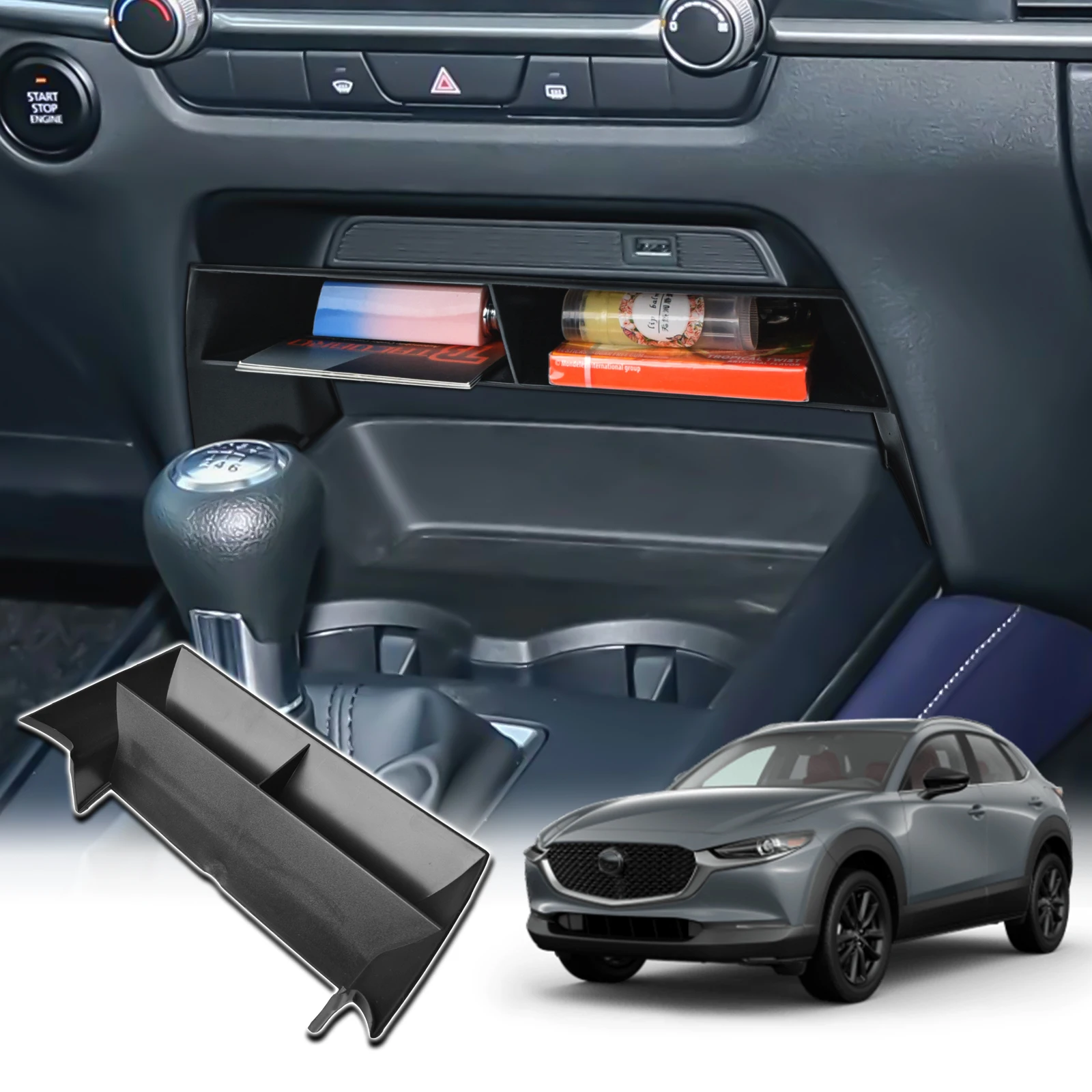 

For 2020-2024 Mazda CX-30 Center Console Organizer Tray Car Armrest Storage Box Secondary Interior Car Storage ABS Accessories