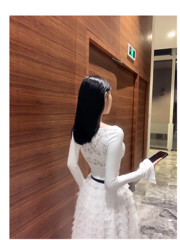 

Madman M High Waist Lace Splice Elastic ort Sve Women's T-irt Princ Sle Base irt Visual Ant Waist