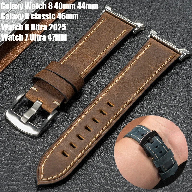 Lederarmband für Samsung Galaxy Watch 8/8, klassisches, atmungsaktives Sportarmband für Galaxy Ultra 2025/7 47 mm, Retro-Lederarmband