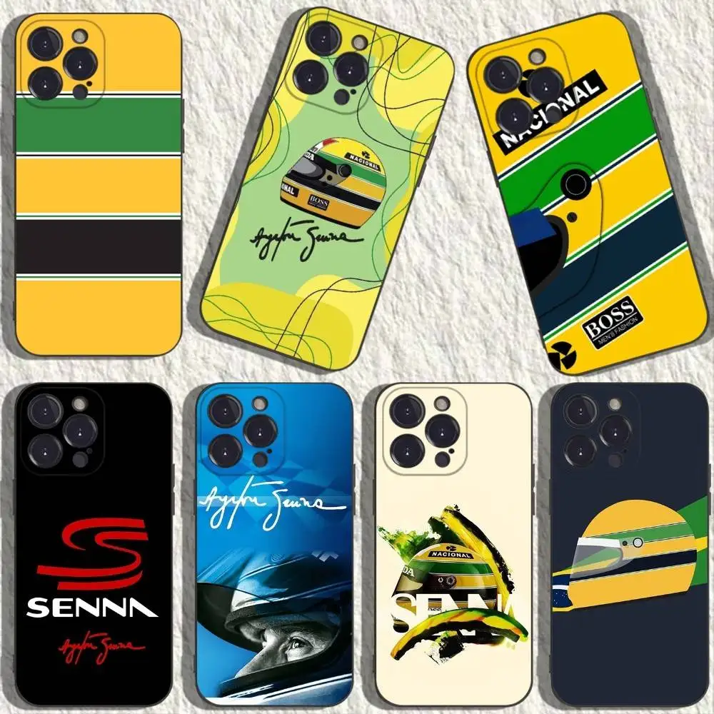 

Racing Driver A- Ayrton Senna Phone Case For iPhone 16,15,14,13,12,11 Plus,Pro Max,XS,X,XR,SE,Mini,8,7,Soft Silicone Black Cover