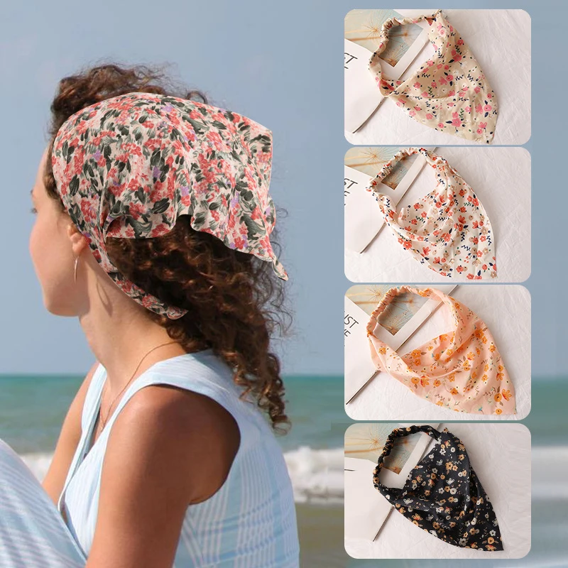 Bohemia Bandana For Women Elastic Hair Bands Triangle Headscarf Floral Print Head Wrap Scarf Hair Accessories Headwear