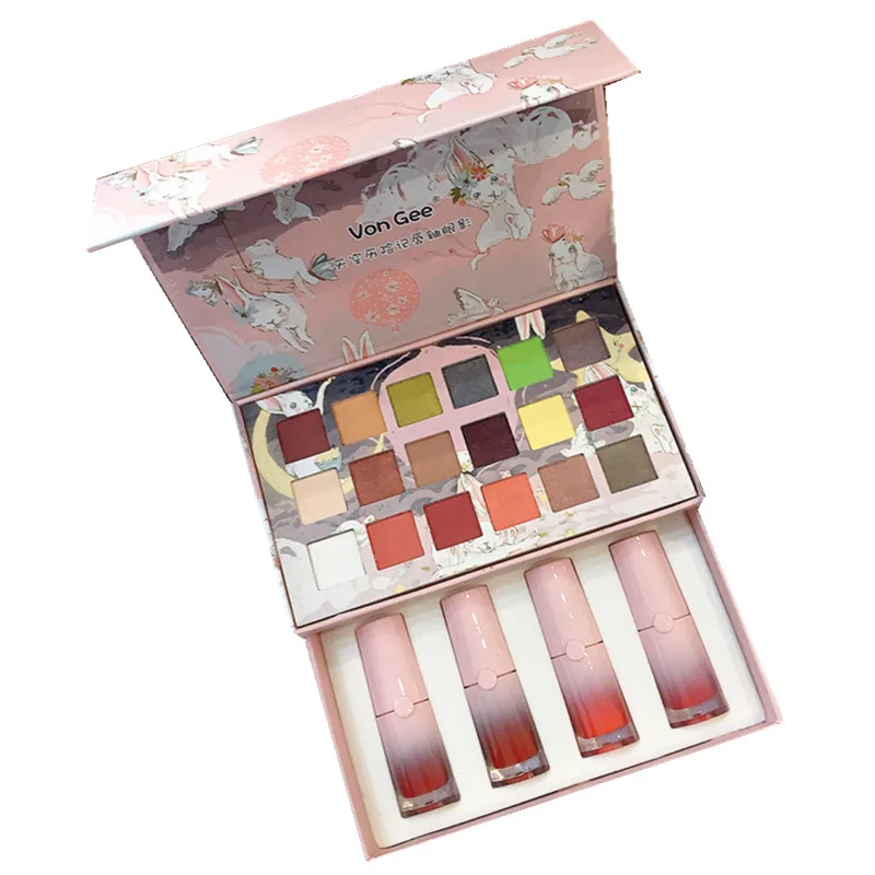 Von Gee Make Up Free 18 Color eye shadow Disc Lip Glaze Gift Box Set Matte Mist Velvet Stain Free Cup