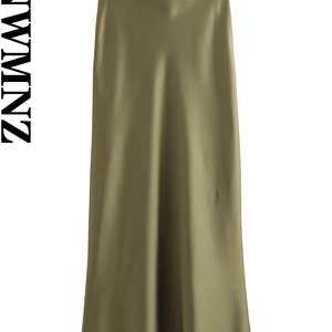 Xnwmnz-female MIDI-Satinrock, Vintage-Elastizität bei hoher Taille, verbrannte Scheide, Frauenmode, 2023 10 Hauptverkaufsrock Midi Actiniert - №7