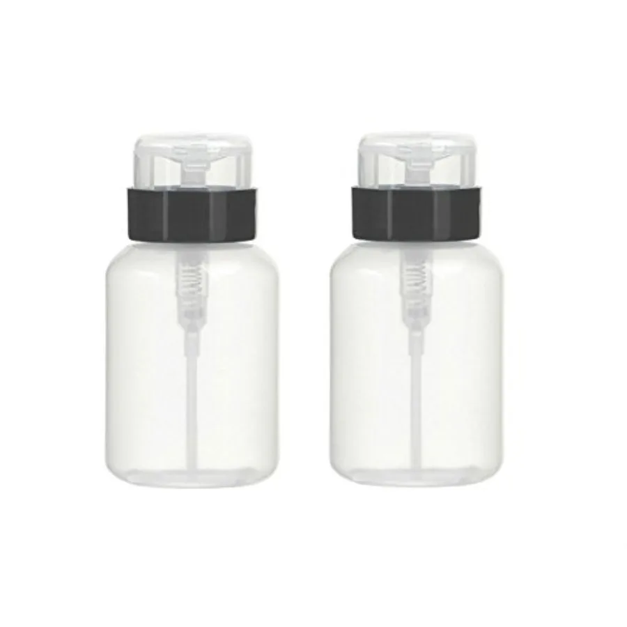

Pack of 2 Push Down Empty Lockable Pump Dispenser Bottle for Nail Polish and Makeup Remover, 200ml 6.8oz,Black Top Cap