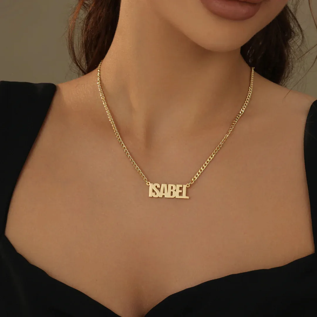 

Personalized Stainless Steel Name Necklace 18K Gold Plated 3mm Cuban Chain Custom Letter Pendant for Women Men Unique Jewelry