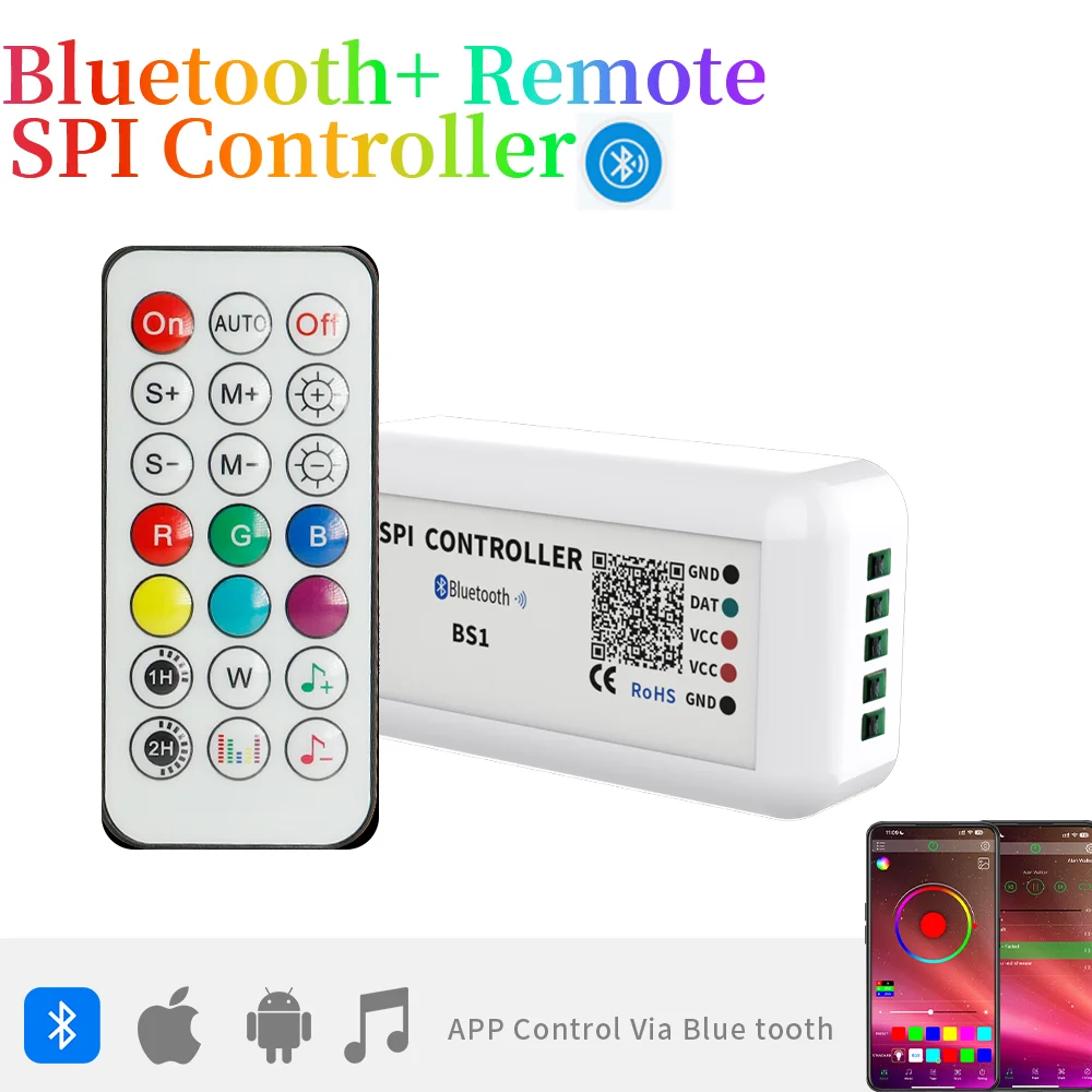 

Bluetooth SPI pixels LED Controller Music Dimmer RF 21Keys Remote Control Colorful WS2812 WS2815 WS2813 WS281 Led Light Strip