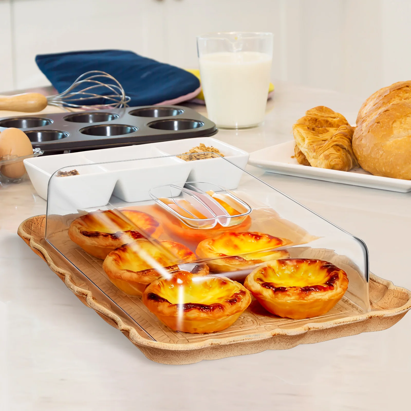 

1pcs Food Covers Clear Acrylic Rectangular Cake Stand Lid For Bread Cheese Dessert Display Serving Tray Charcuterie Board Cover
