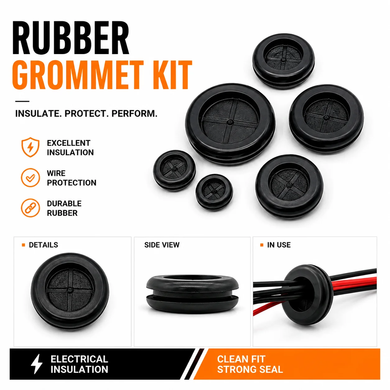 45 Piece Rubber Sealing Ring Set, Wire Through-hole Anti Scratch Sleeve, Multi Scenario Harness Protection Ring