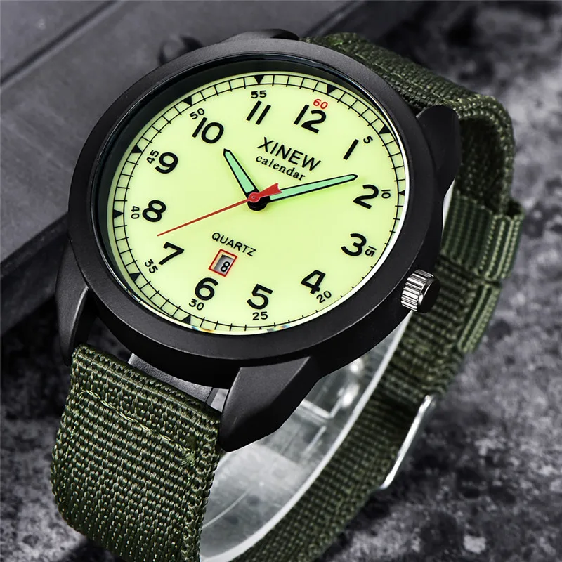 1pc / lot XINEW Brand Cheap Watches For Men Simple Nylon Band Army Sports Date Quartz Watch Erkek Barato Saat Reloj Hombre 2024