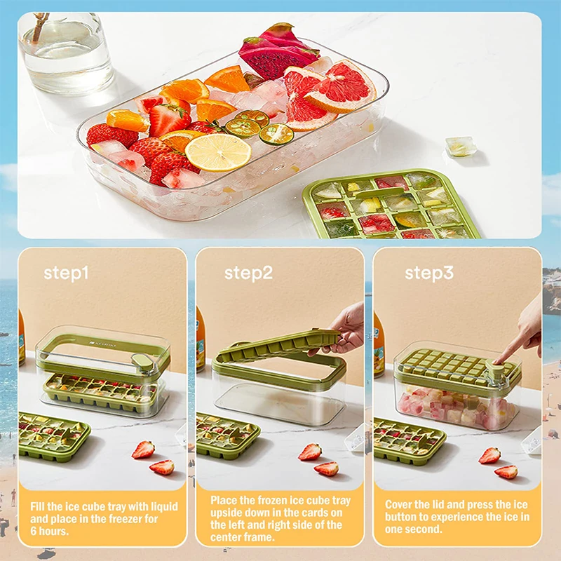 32 Grid Silicone Ice Cube Tray Mould With Lid Shovel Storage Box Remove With One Click Ice Maker DIY Whiskey Cocktail Tools