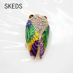 SKEDS Luxury Women Girls Cute Cicada Bug Enamel Brooch Pin Vintage Pearl Crystal Insect Jewelry Accessories Brooches For Women