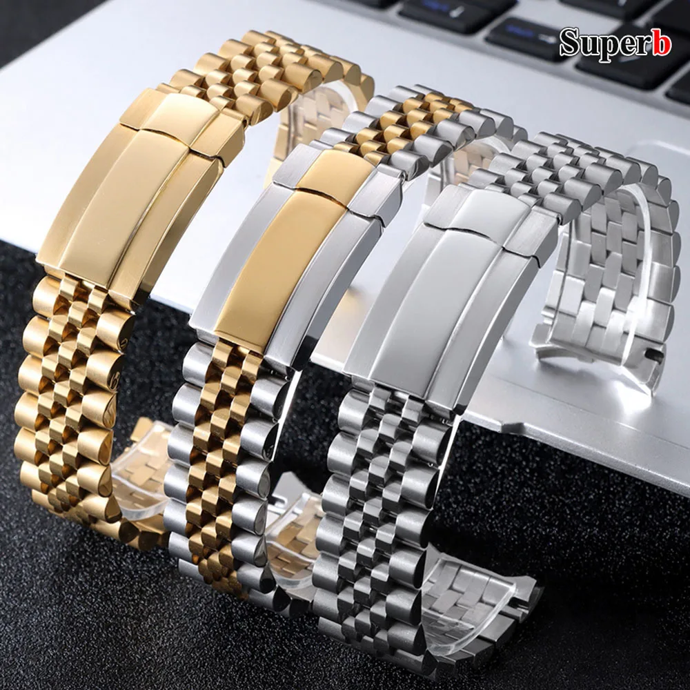 

20mm 21mm Curved End Stainless Steel Watch Bands for Rolex for Oyster Solid Strap Business Bracelet Men Women Sport Watchband