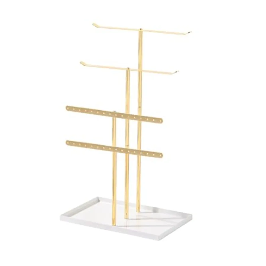 

Necklace Bracelet Earring Holder Stand, Multi-Use Jewelry Display Organizer with Tray, T-Bar Metal Jewellery Organizer Stand, J