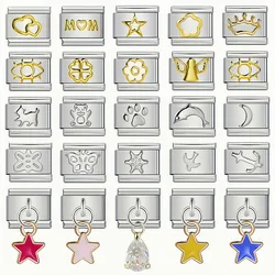 Fashion Heart Kitty Princess Crown Angel Italian Charm Modular Links Fit 9mm Stainless Steel Bracelet Chain Jewelry DIY Making