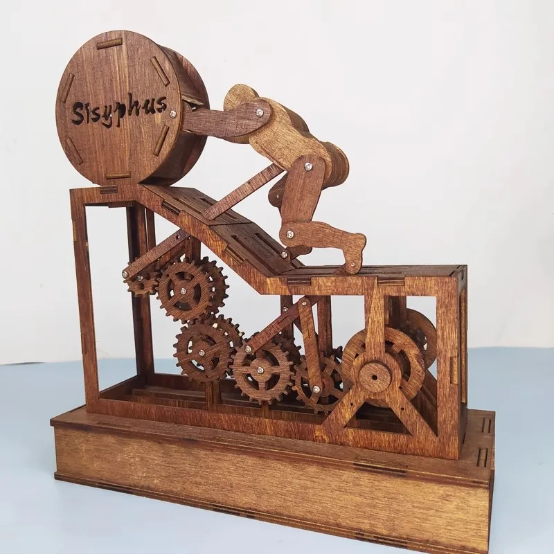 

Wooden Mechanical Steampunk Sisyphus Moving Model Retro 3D Sculpture Art Desk Decor