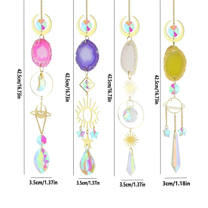 1pc,Agate Raw Stone Artificial Crystal Wall Hanging,Sun Eyes And Stars Moon Pendant, Home Decorations,Garden Sunny Catcher