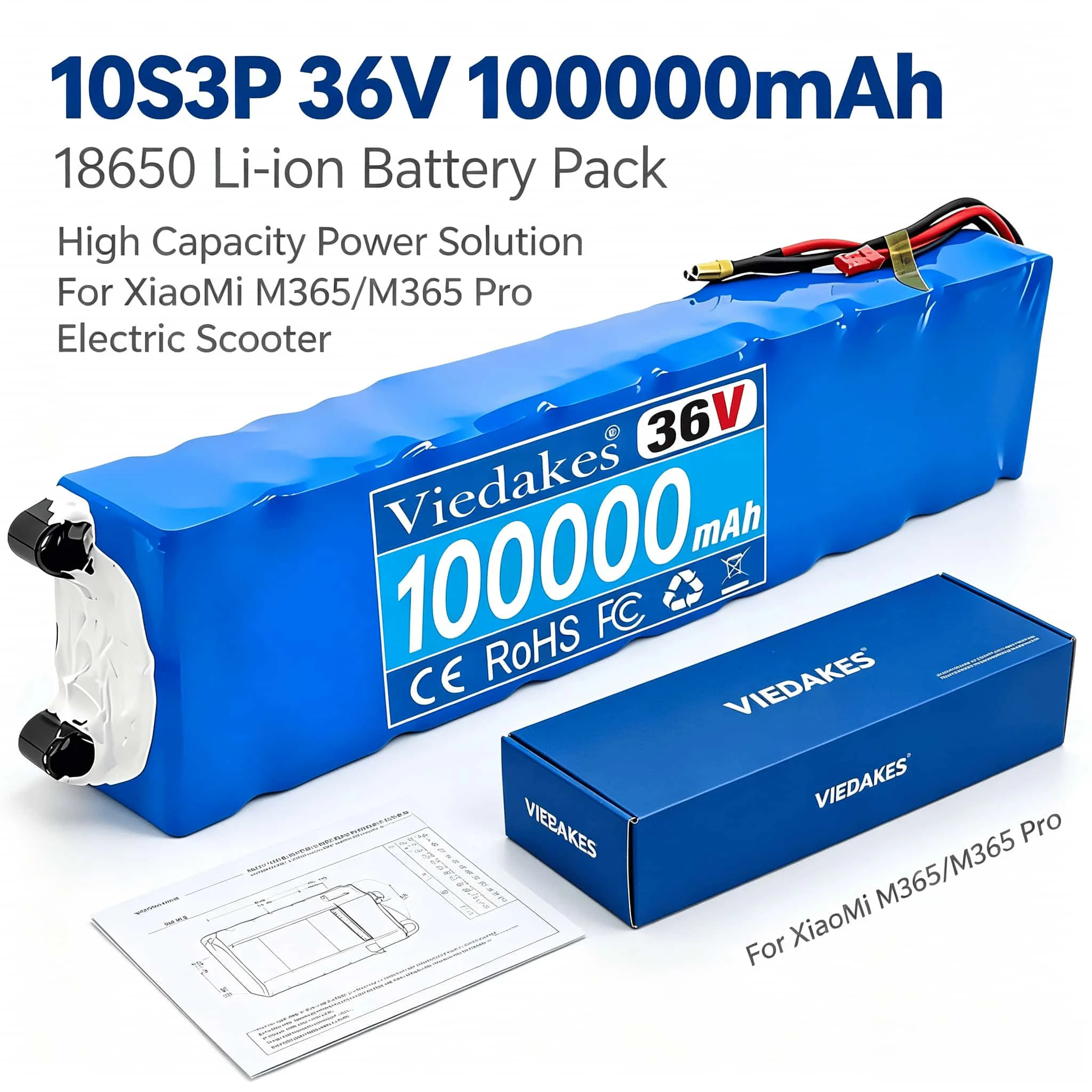 

High Capacity 100000mAh 36V Battery Pack 10S3P, Compatible with XiaoMi M365 M365 Pro,Reliable BMS System, Customizable Interface
