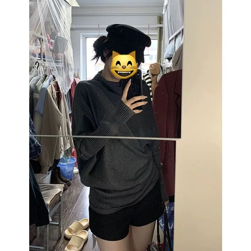 Graue Fledermausärmel Pullover Pullover 2000er Jahre koreanische Mode schlanke Langarm Strickwaren Y2k Subkultur koreanische Mode gestrickte Tops
