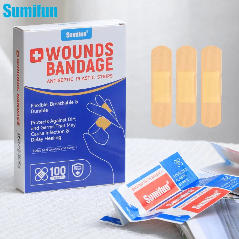 

100Pcs Band-Aids Waterproof Breathable Cushion Adhesive Plaster Wound Hemostasis Sticker Band First Aid Bandage Medical Gauze