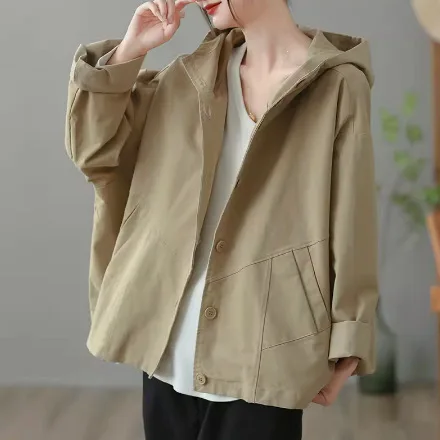 Female new autumn korean style plus size outerwear diagonal pocket  bottom drawstring long sleeve casual loose jacket