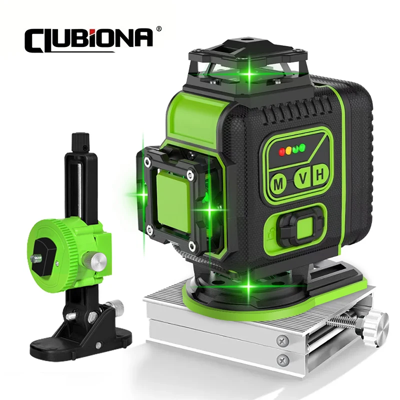 

Clubiona 16 Lines Green Laser Level Beams Professional Laser Level Unit Tools With Remote Control Pulse Mode 4000mAh Battery