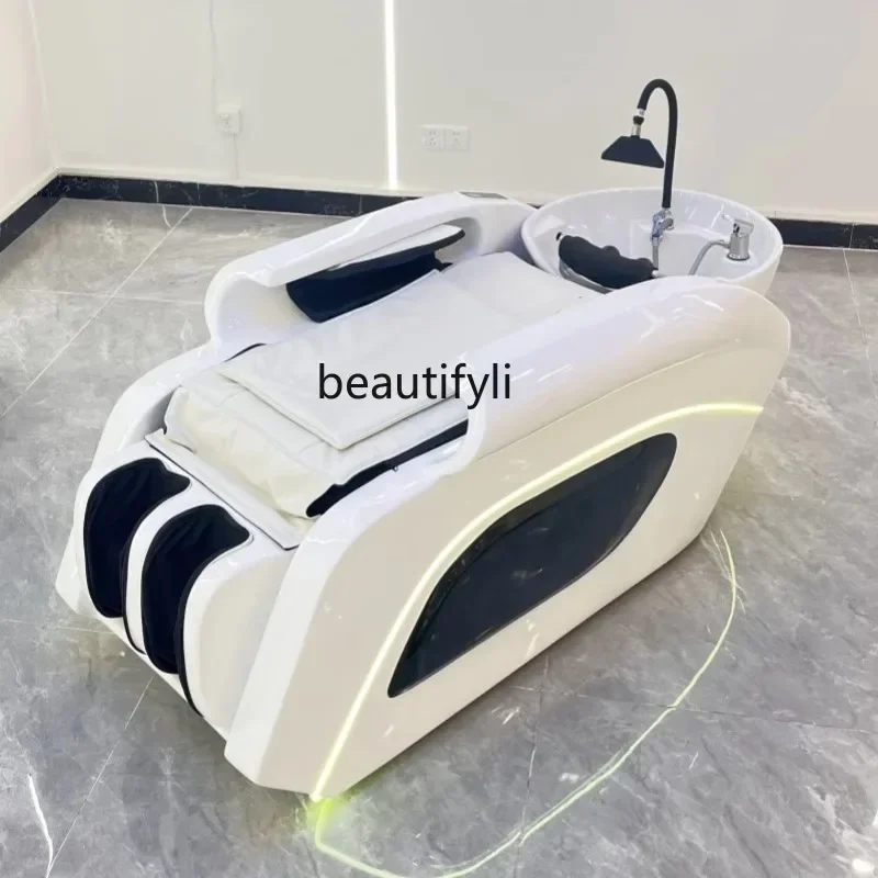 Barber Shop High-End Shampoo Chair Automatic Massage Couch Water Circulation Fumigation Flushing Bed Ceramic Basin