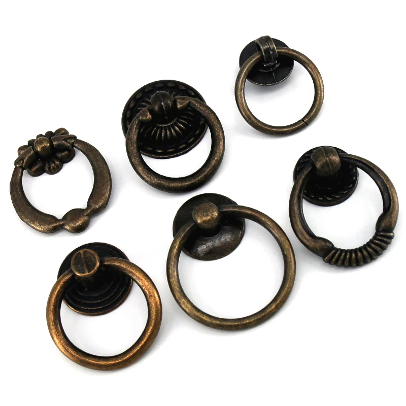 1x Antique Drawer Knob Bronze Cabinet Handle Furniture Knobs Vintage Pulls Ring Handle