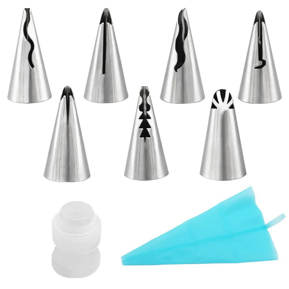 

9pcs Cupcake Cake Cream Decorating Tips NozzleS Set Icing Piping Skirt Pastry Bag Tools Accessories Kitchen Bakery Confectionery