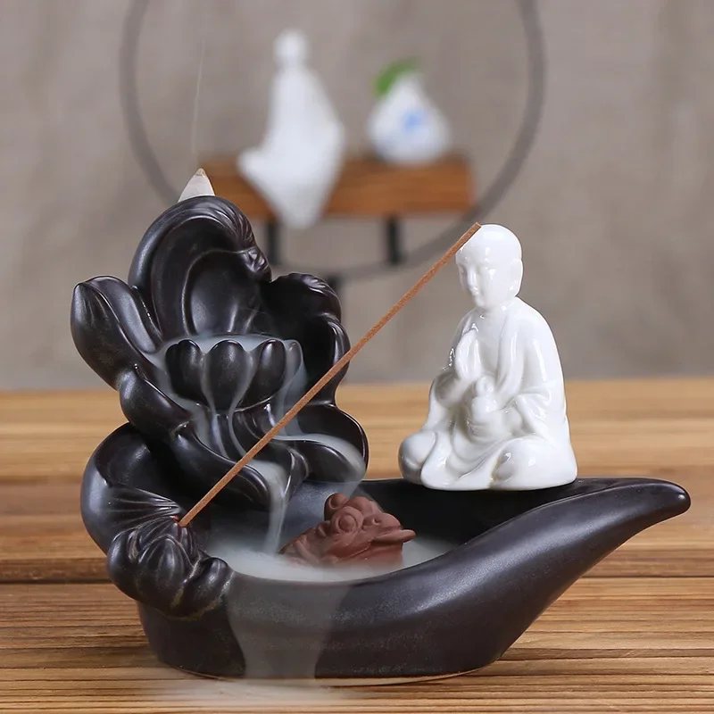 LMHBJY Ceramic Inverted Incense Burner Antique Lotus Pond Moonlight Such As To Come Guanyin Aromatherapy Burner Home Ornaments