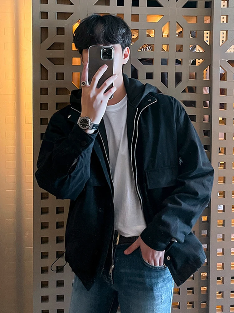 

MRCYC Men's Loose Fit Hooded Jaet Fake Two-Piece Workwear Sle Trendy Spring Autumn Outerwear Polyester Long Sve