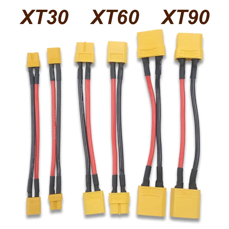  XT30/XT60/XT90 Male to Female Extension Cable 10cm 14/16AWG for RC Lipo Battery Dual Extension for Battery Charger Motor DIY