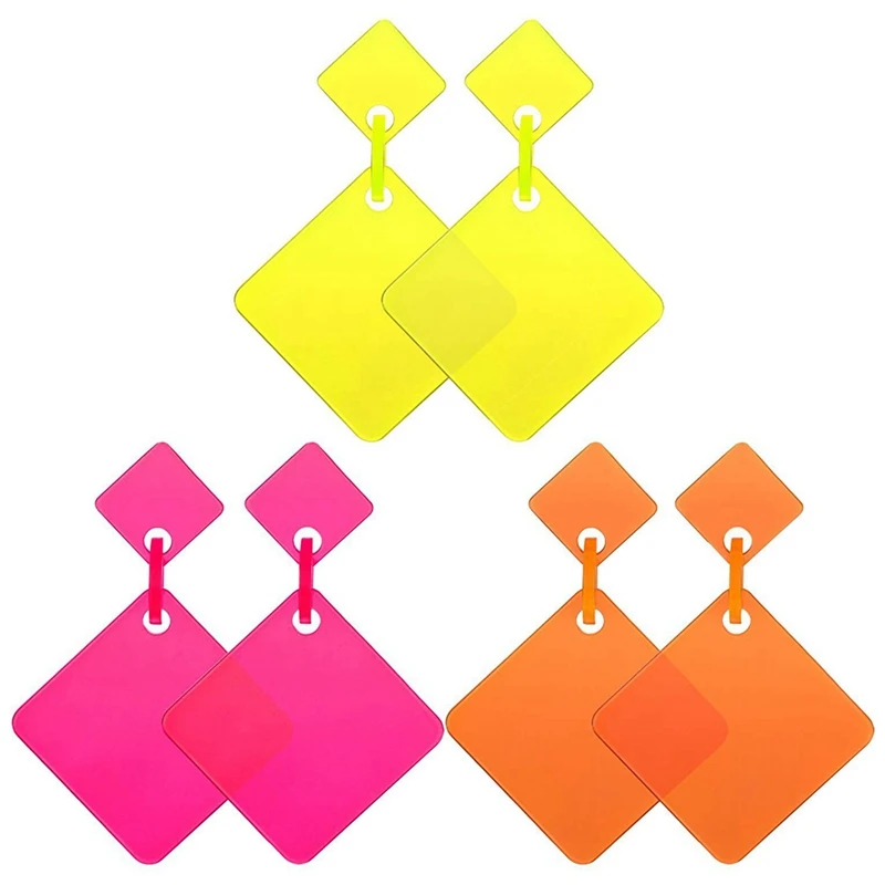 3 Pairs Square Rhombic Exaggerated Earrings For Women Girls Cosplay Party Accessory