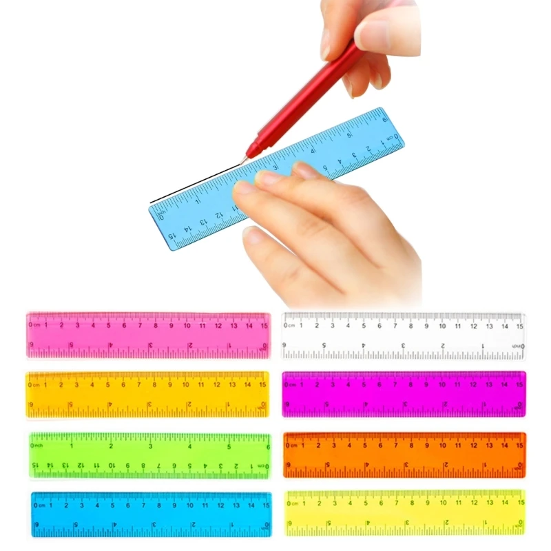 8 Pieces 6 Inch Transparent Ruler Plastic Rulers Straight Shatterproof Ruler Math Supplies School Office Measuring Tools