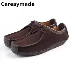 Careaymade-Genuine leather replica low top shoes Natalie tobacco gum soft sole lightweight casual shoes outdoor cowsude shoes