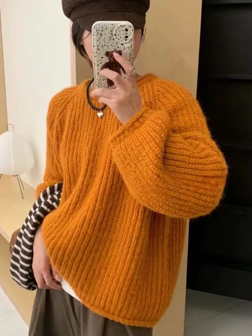 

Женский свободный крой круглый вязаный свитер Thi Yarn с манжетами Sve Long Lantern Sve из полиэфирного волокна осень-зима Sle