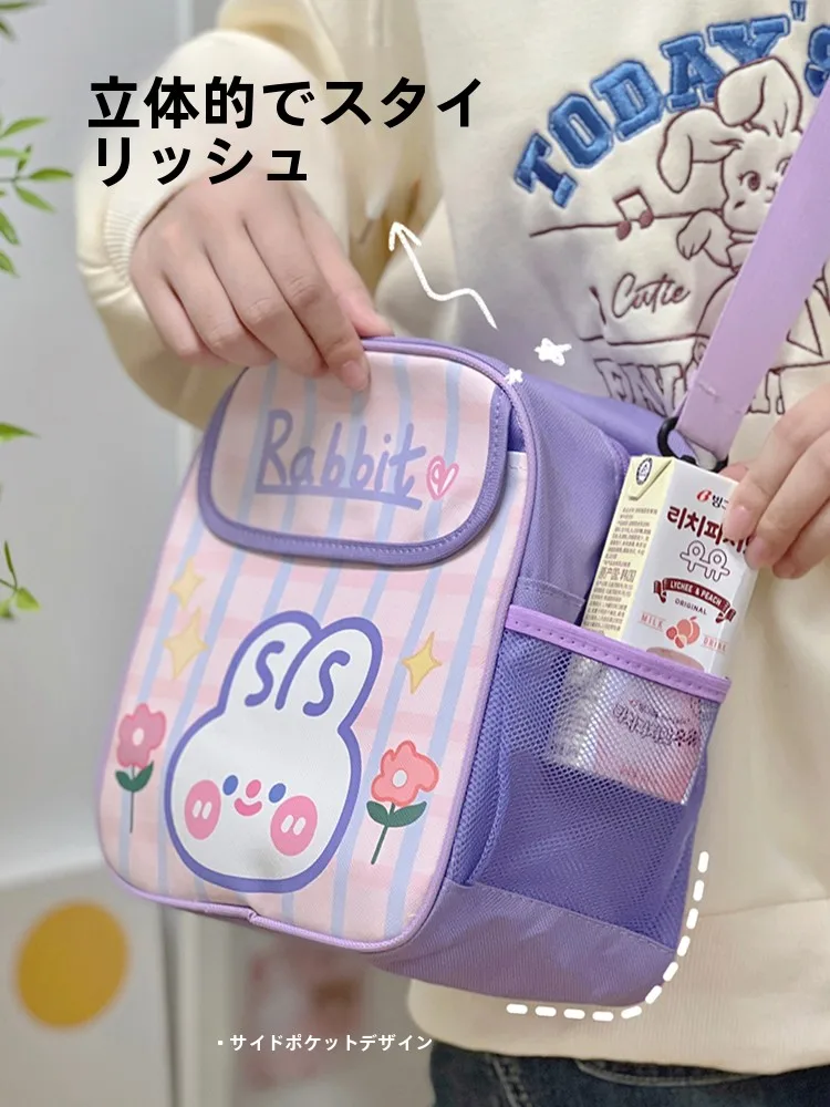 

Cute Rabbit Canvas Crossbody Bag for Girls Traveling Spring Outings Children Students Youth Soft Casual Zipper Closure Foldable