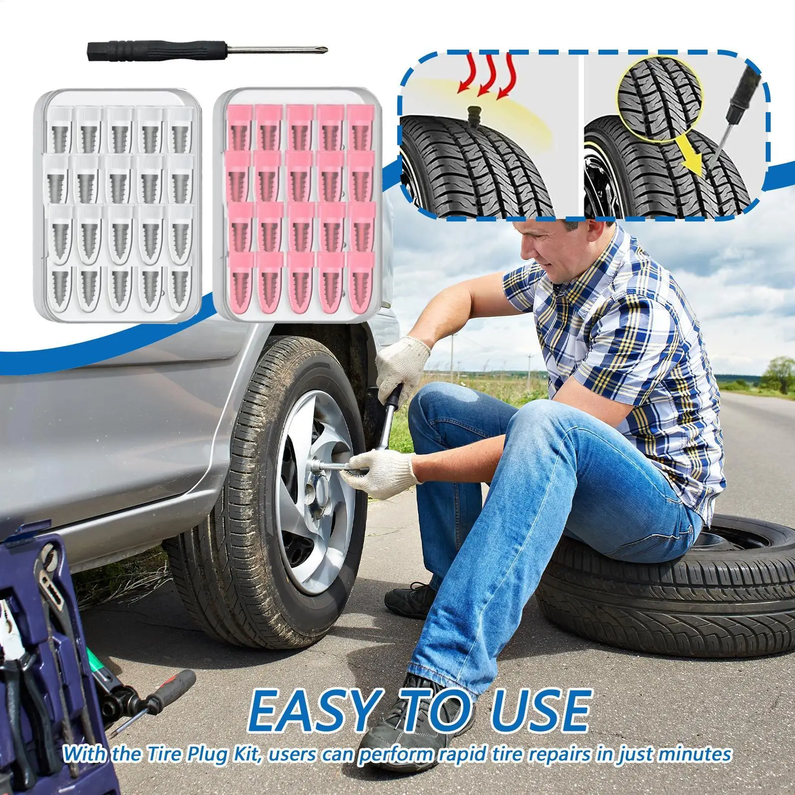 

Car Tire Repair Kit 40 Pieces Plugs For Bike Scooter Rubber Nails For Motorcycle Mountain Bike Automotive Scooter Bicycle SUV
