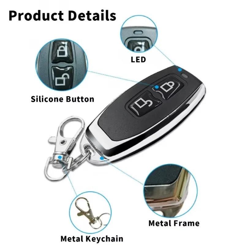 Universal 433 Wireless Cloning Starter - Handheld 2-Button Remote for Copying Garage Door Gate Keys