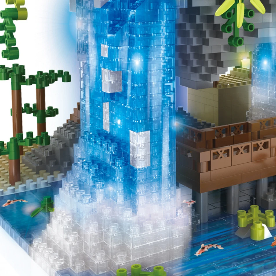 Taohuatan Lake Themed Micro Brick Set with LED Lighting: Creative Adult Toy, Classic Chinese Landscape, Unique Nighttime Display