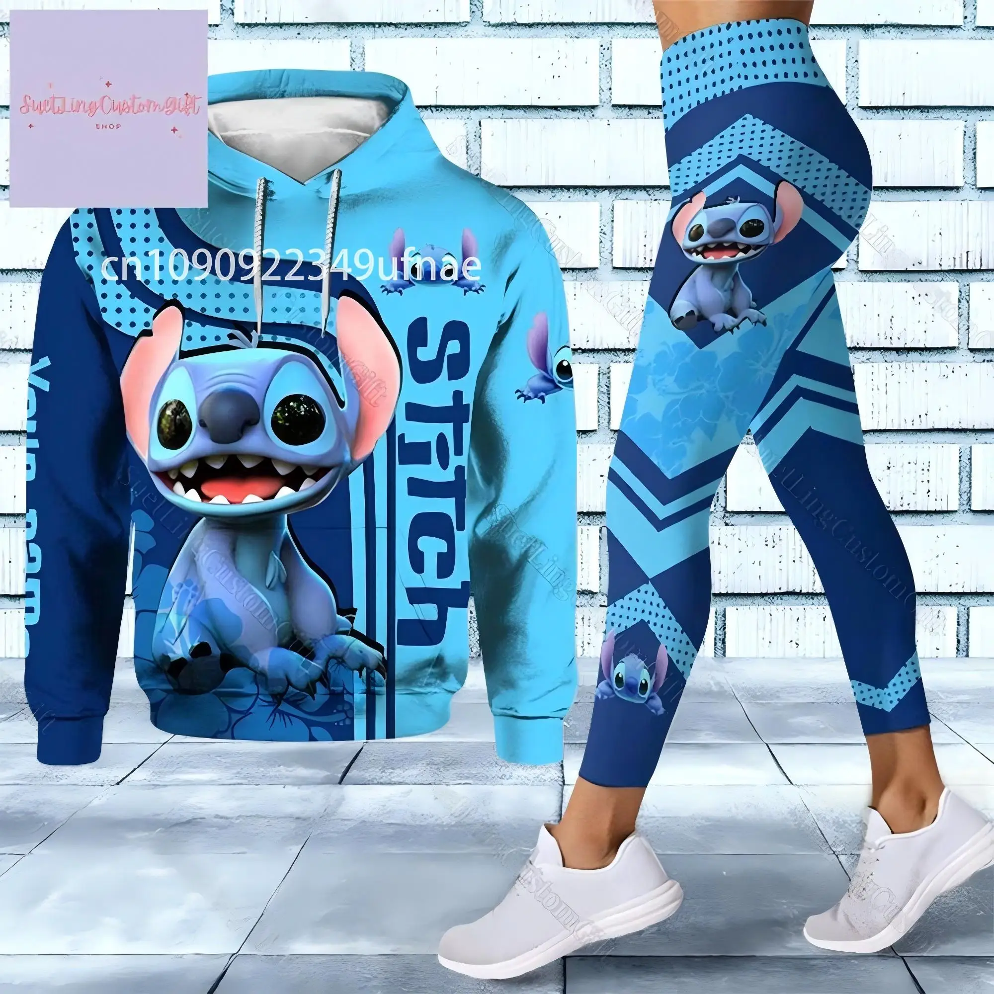 Disney Stitch 3D Hoodie Women Hoodie Set Stitch Yoga Pants Sweatpants Women Disney Yoga Hoodie Leggings Fashion Sports Set 2025