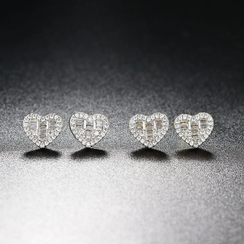 Hiphop Heart Crystal Stud Earrings For Women Hippie Cubic Zircon Cartilage Earrings Party Jewelry Wedding Accessories