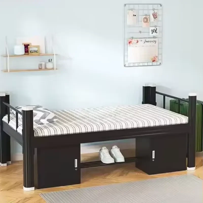 Factory-designed hot-selling single bed steel frame bed with 2 lockers, suitable for adult apartment bedrooms