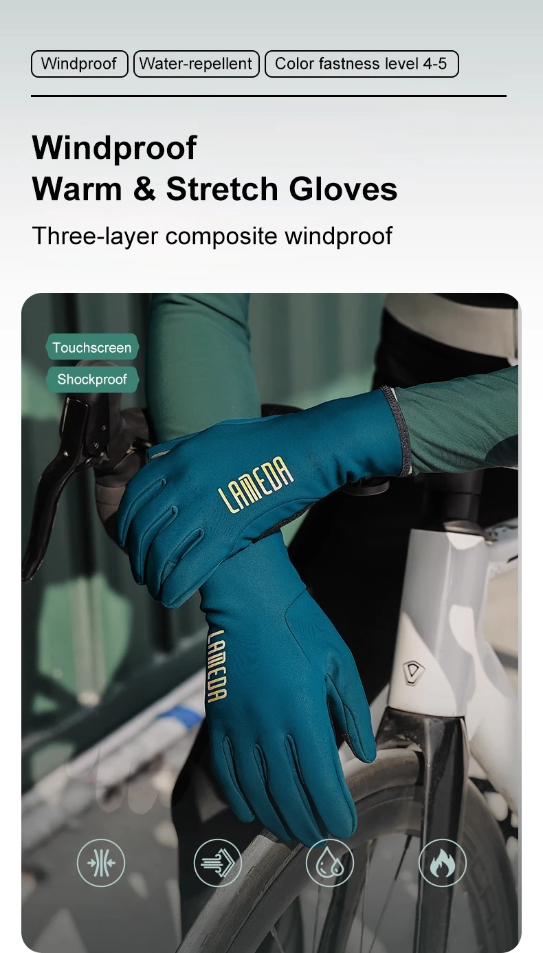 LAMEDA Winter-Fahrradhandschuhe Vollfinger Touchscreen Wasserdicht Winddicht Thermofleece Fahrradhandschuhe für Männer und Frauen bei Kaltem Wetter – Detail 1