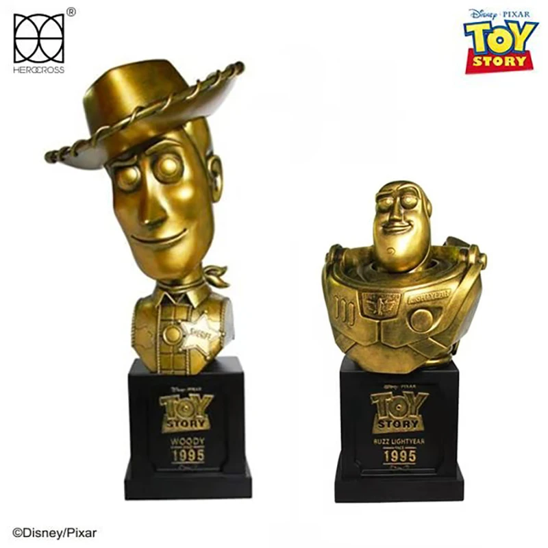 Herocross Genuine Toy Story Woody Buzz Lighty 25th Anniversary Half Body PVC Bronze Statue Commemorative Edition Handicraft