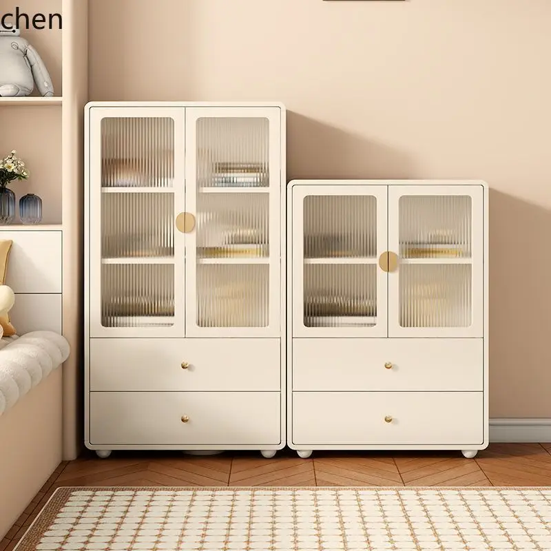 HT Solid Wood Bookcase Dustproof Glass Door Cream Style Bookshelf Floor-standing Combination Cabinet Student Storage Cabinet - view 3