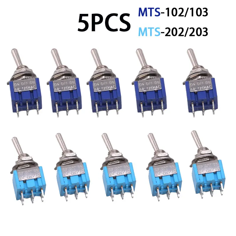 

5PCS Toggle Switches Mini 3Pin 6Pin ON-ON/ON-OFF-ON ower Button Switch Car MTS-102 MTS-103 MTS-202 MTS-203