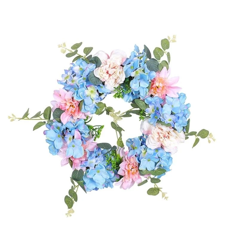 

2024 Spring Blue Pink White Embroidery Flower Wreath Simulation Floral Decor 15UB
