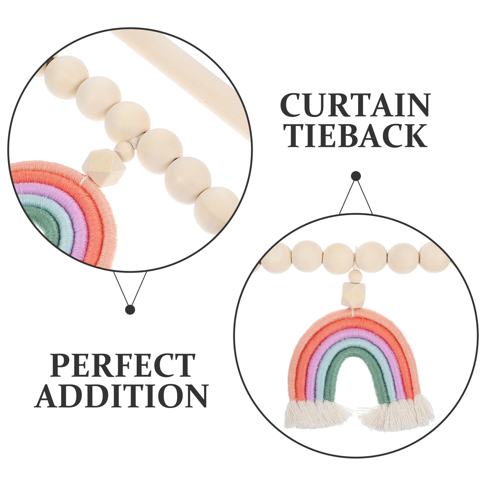 

Rainbow Tassel Bead Curtain Tiebacks Wooden Beads Rustic Decorative Holdbacks for Living Room Bedroom Kitchen Office